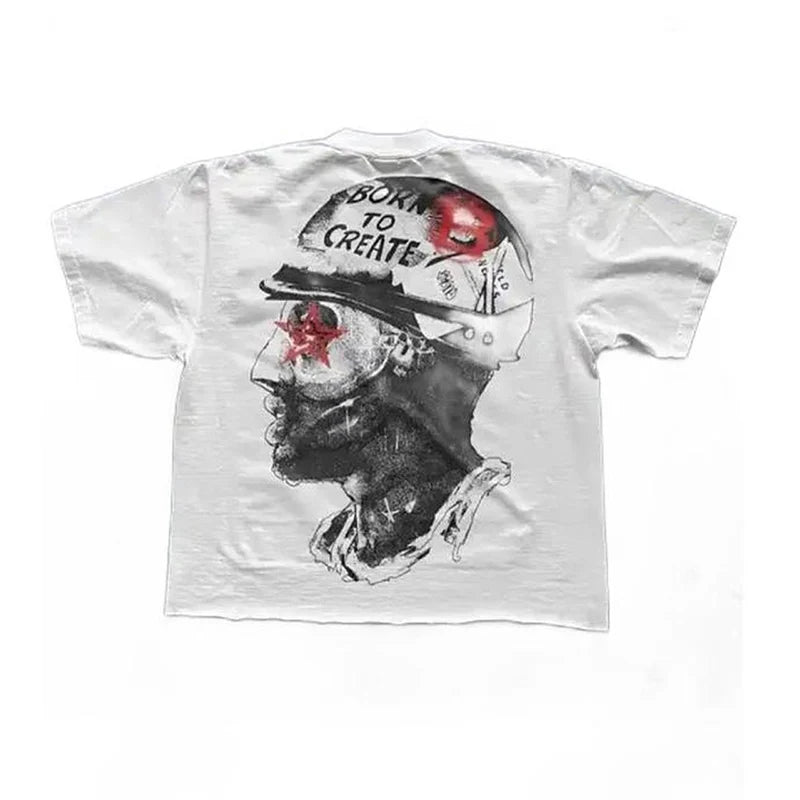 Harajuku Y2k Soldier Print Vintage T-shirt Vintage Top Men's Hip Hop Festival Wear Top Street Wear Short Sleeve Biking Shirt