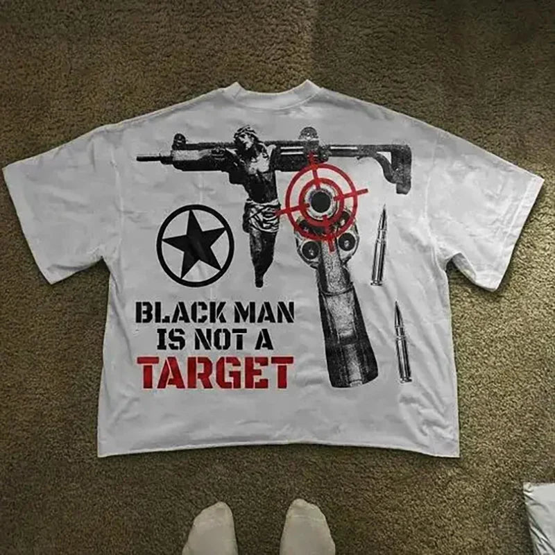 Harajuku Y2k Soldier Print Vintage T-shirt Vintage Top Men's Hip Hop Festival Wear Top Street Wear Short Sleeve Biking Shirt