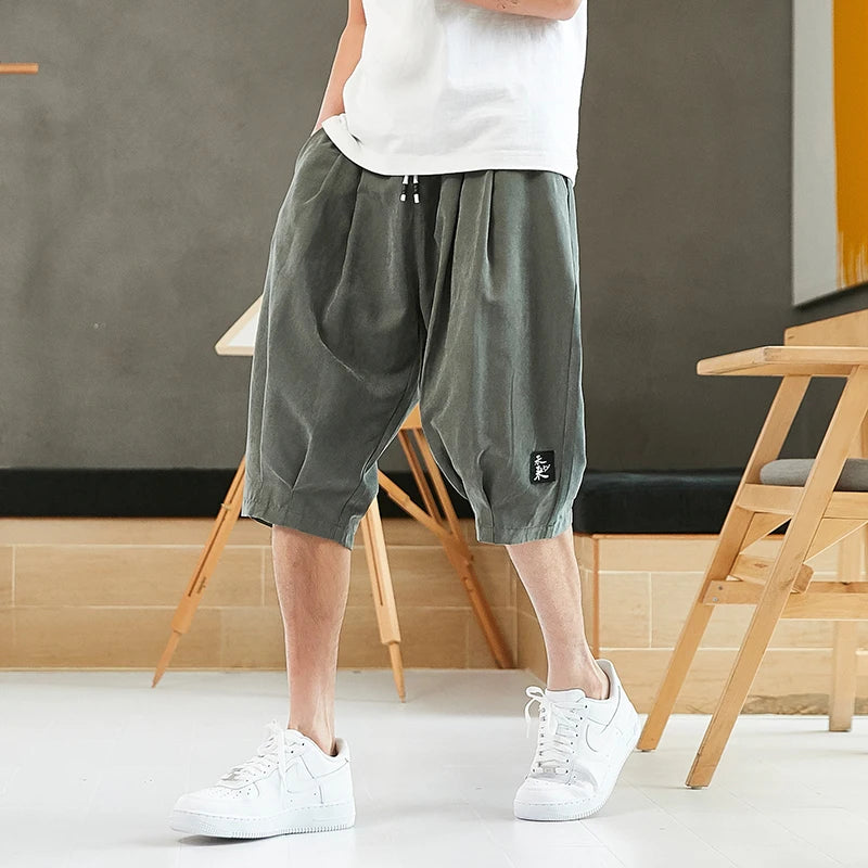 Plus Size Summer Harem Pants Men Short Joggers Chinese Style Calf-Length Casual Baggy Pants Male Capris Trousers 8XL