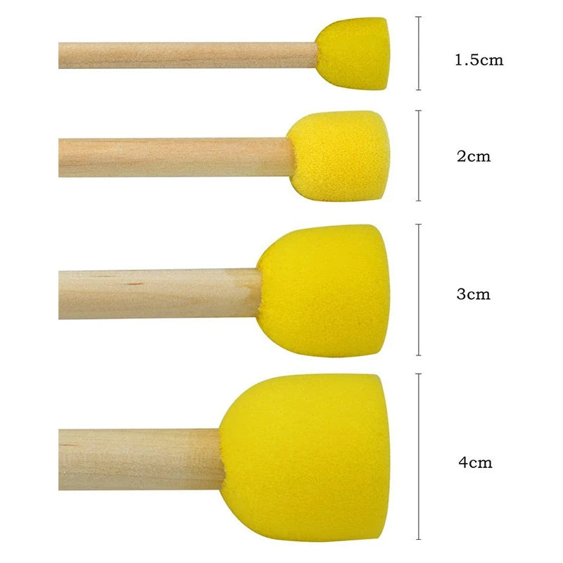 4Pcs/set Sponge Paint Brush Original Wooden Handle Painting Graffiti Early DIY Art Supplies Gifts  Sponge Paint Brush
