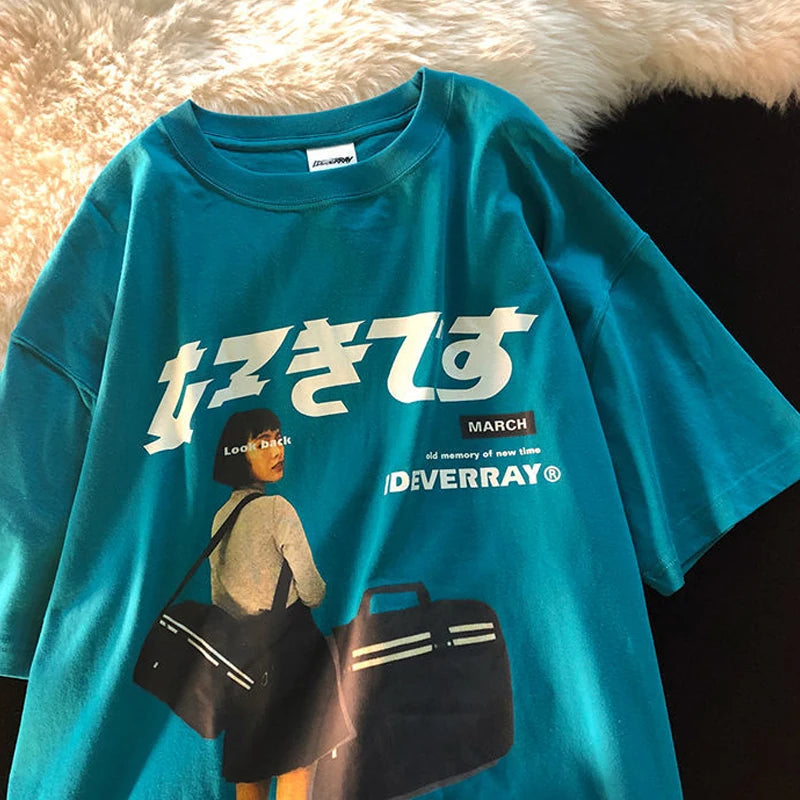 Hip Hop Streetwear Harajuku T Shirt Girl Japanese Kanji Print Tshirt 2021CC Summer Mens Short Sleeve Cotton Oversized T-Shirt