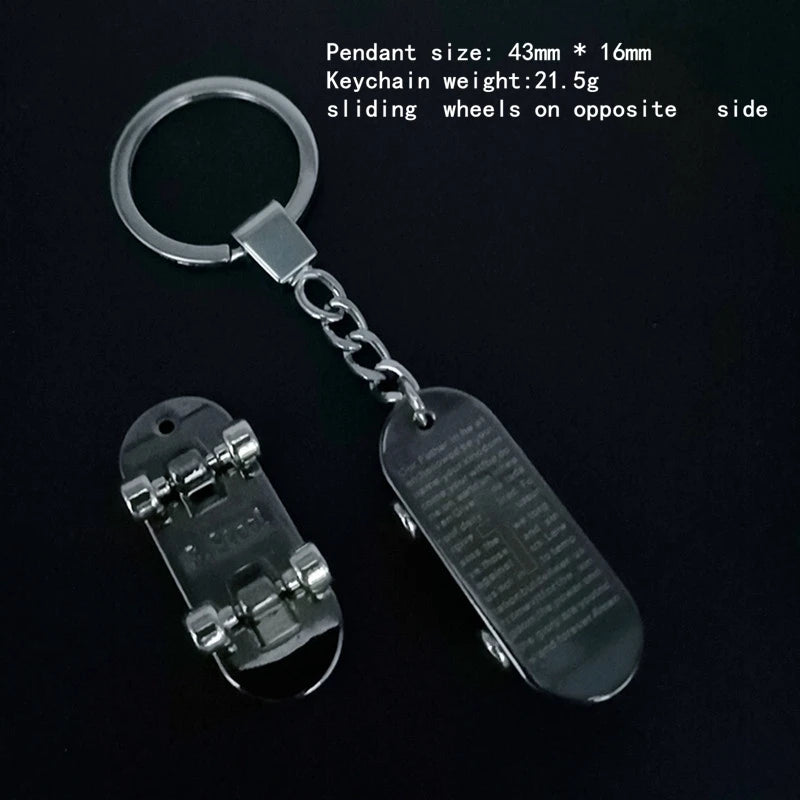 Skateboard pendant keychain men's hip-hop street culture stainless steel fashion trendy chain keychain men's jewelry gifts