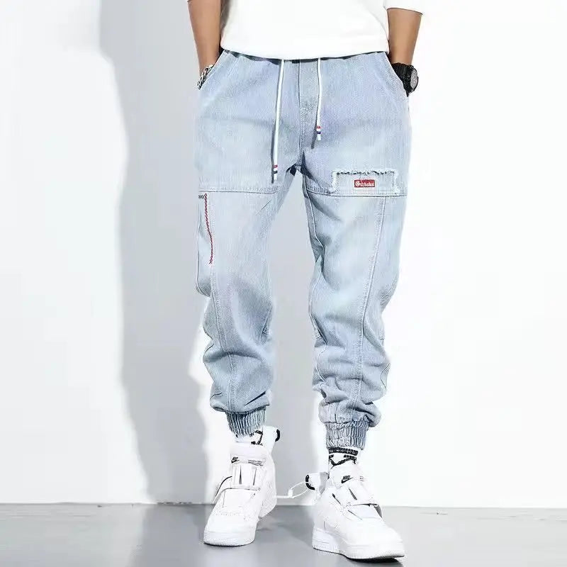 Graffiti Printing Jeans Men's Gradient Hip Hop Trousers Harem Cartoon Loose Casual Ankle Banded Pants Cargo Denim Jeans Fashion