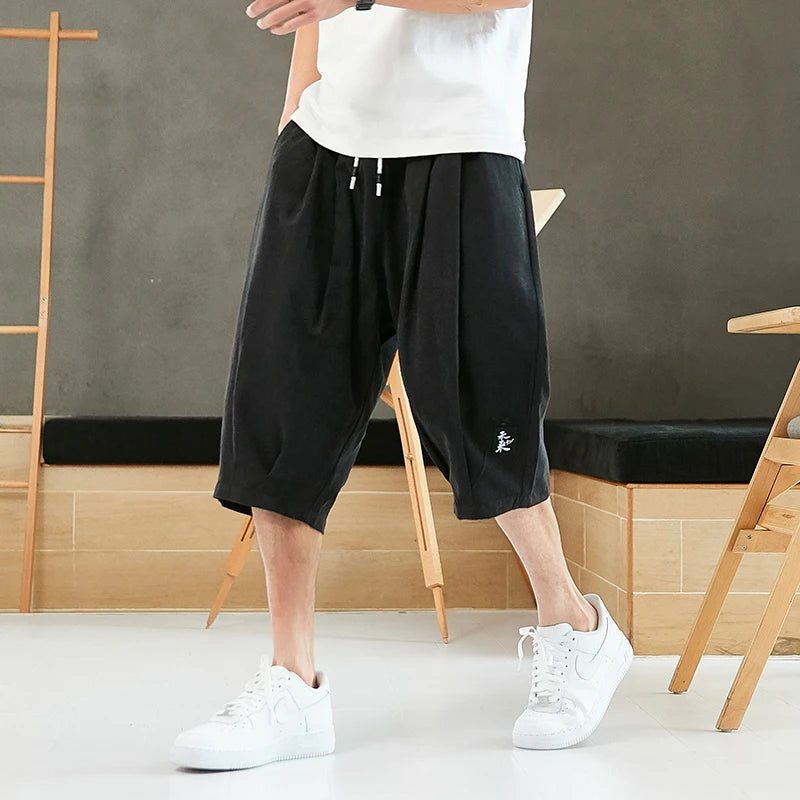 Plus Size Summer Harem Pants Men Short Joggers Chinese Style Calf-Length Casual Baggy Pants Male Capris Trousers 8XL