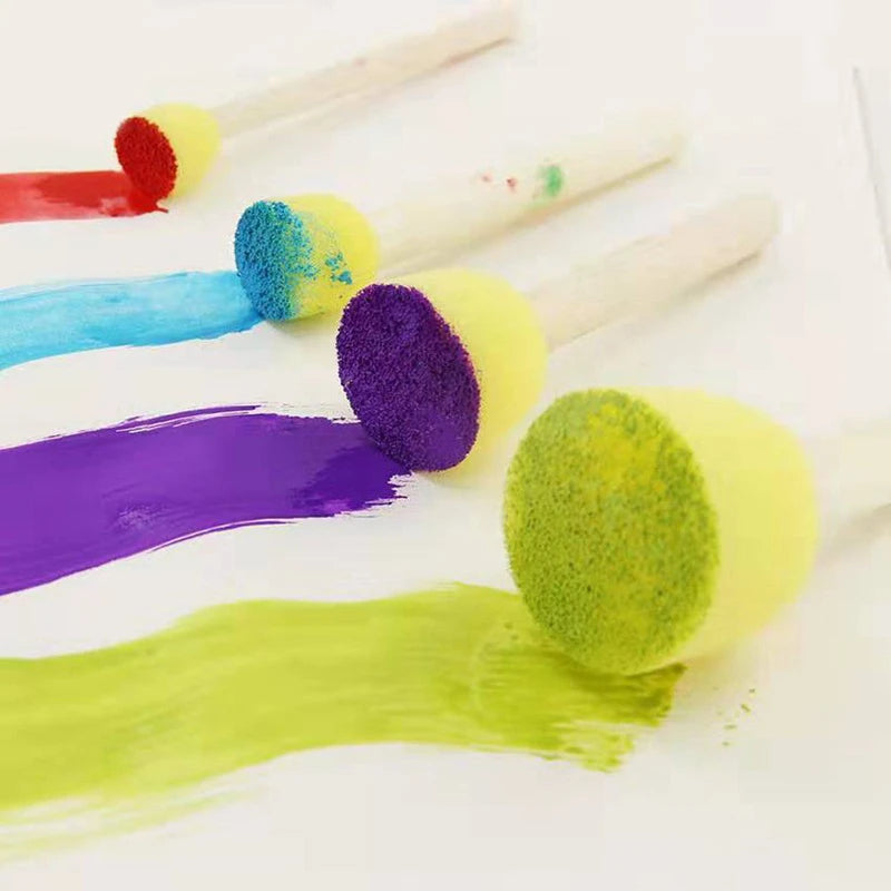 4Pcs/set Sponge Paint Brush Original Wooden Handle Painting Graffiti Early DIY Art Supplies Gifts  Sponge Paint Brush
