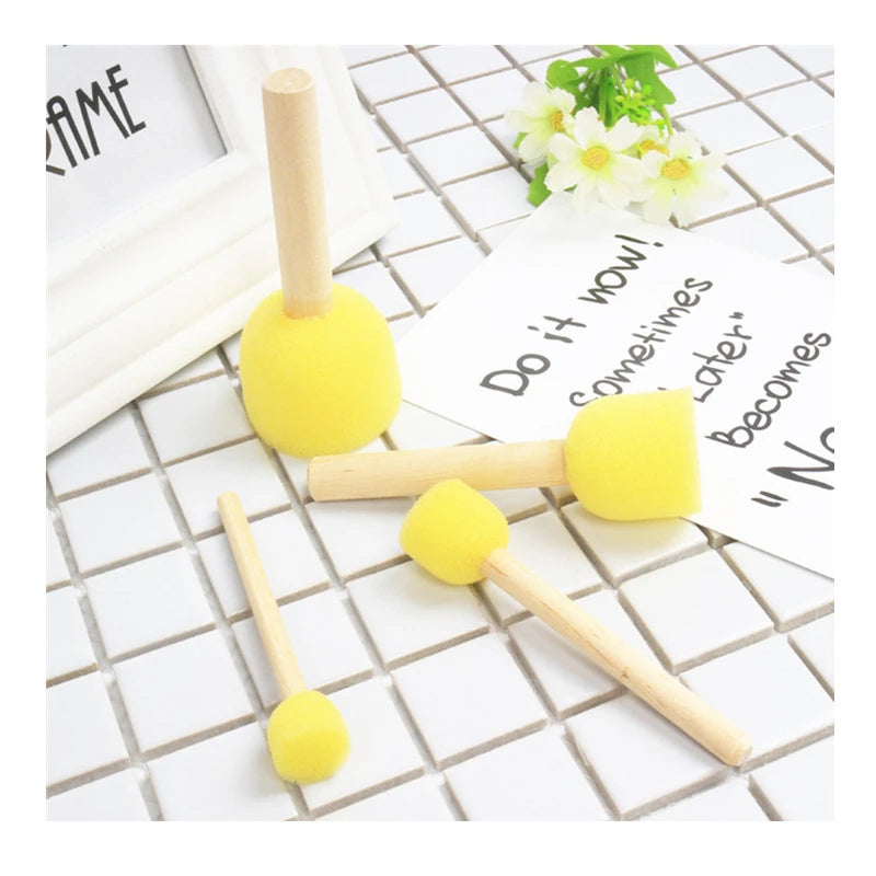 4Pcs/set Sponge Paint Brush Original Wooden Handle Painting Graffiti Early DIY Art Supplies Gifts  Sponge Paint Brush