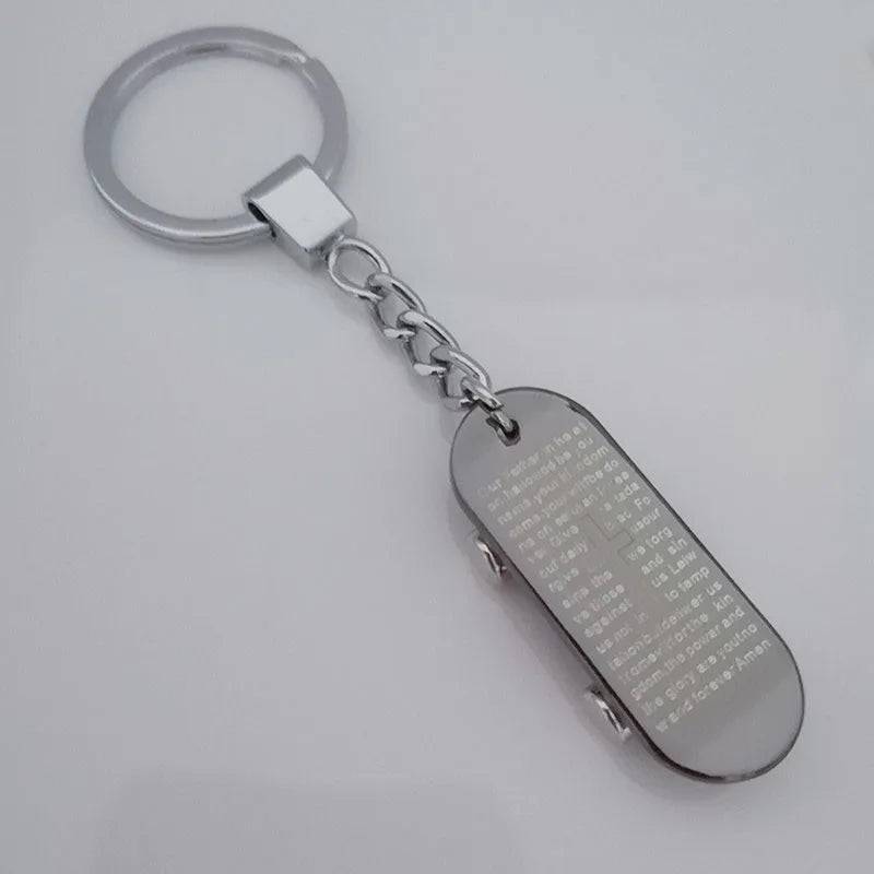 Skateboard pendant keychain men's hip-hop street culture stainless steel fashion trendy chain keychain men's jewelry gifts