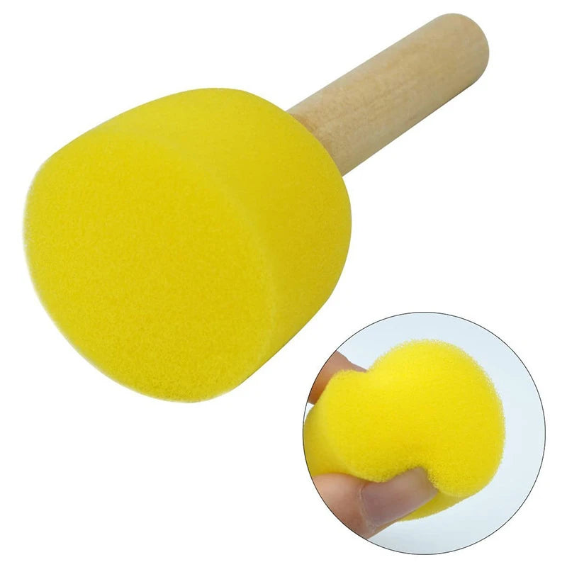4Pcs/set Sponge Paint Brush Original Wooden Handle Painting Graffiti Early DIY Art Supplies Gifts  Sponge Paint Brush
