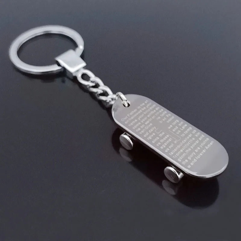 Skateboard pendant keychain men's hip-hop street culture stainless steel fashion trendy chain keychain men's jewelry gifts