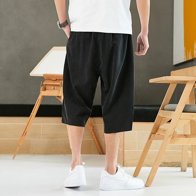 Plus Size Summer Harem Pants Men Short Joggers Chinese Style Calf-Length Casual Baggy Pants Male Capris Trousers 8XL