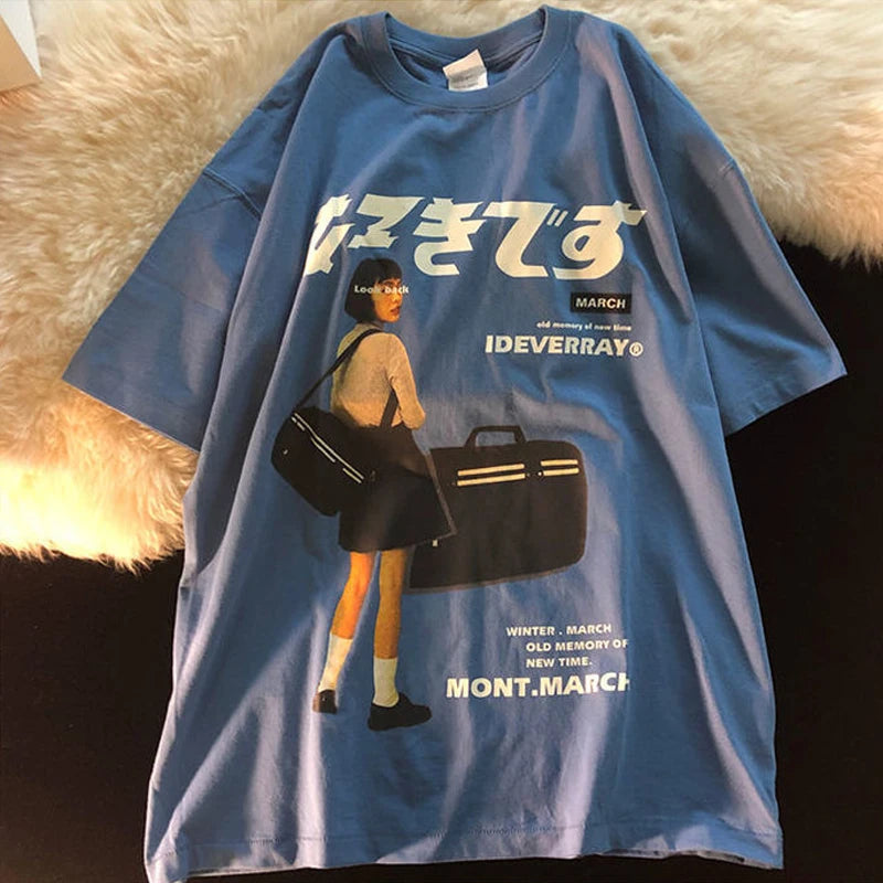 Hip Hop Streetwear Harajuku T Shirt Girl Japanese Kanji Print Tshirt 2021CC Summer Mens Short Sleeve Cotton Oversized T-Shirt