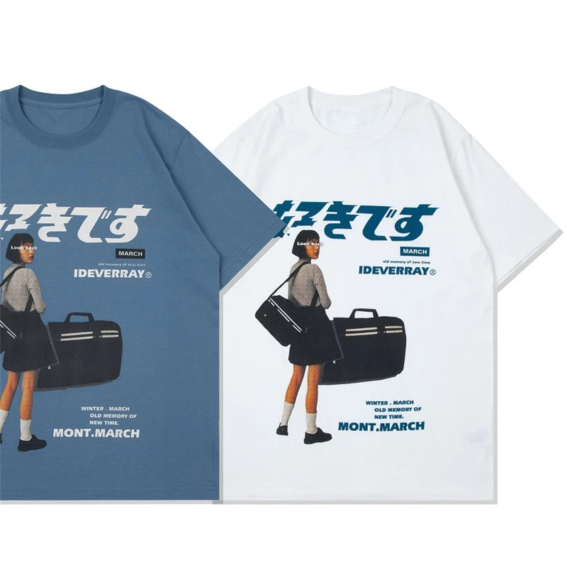 Hip Hop Streetwear Harajuku T Shirt Girl Japanese Kanji Print Tshirt 2021CC Summer Mens Short Sleeve Cotton Oversized T-Shirt