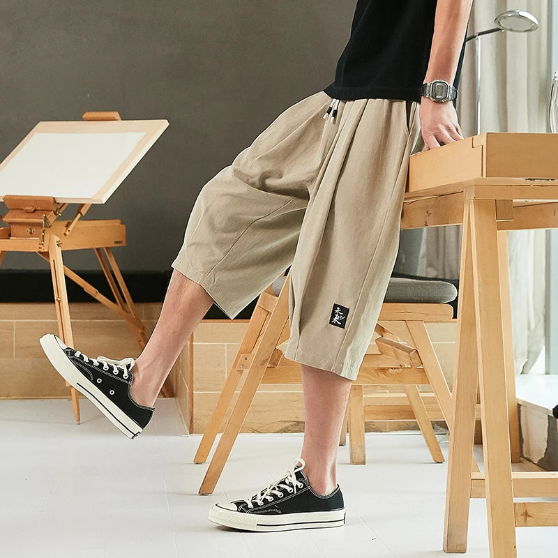 Plus Size Summer Harem Pants Men Short Joggers Chinese Style Calf-Length Casual Baggy Pants Male Capris Trousers 8XL