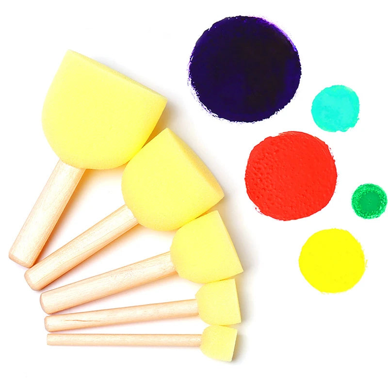 4Pcs/set Sponge Paint Brush Original Wooden Handle Painting Graffiti Early DIY Art Supplies Gifts  Sponge Paint Brush