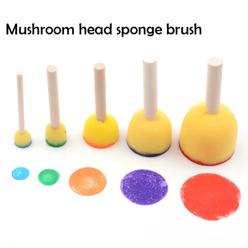 4Pcs/set Sponge Paint Brush Original Wooden Handle Painting Graffiti Early DIY Art Supplies Gifts  Sponge Paint Brush