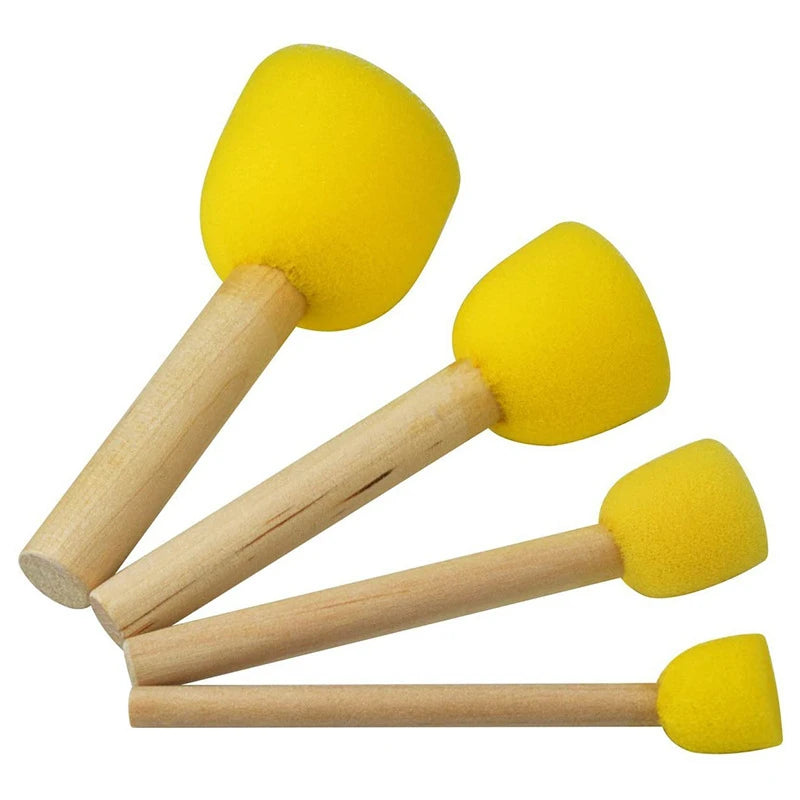 4Pcs/set Sponge Paint Brush Original Wooden Handle Painting Graffiti Early DIY Art Supplies Gifts  Sponge Paint Brush
