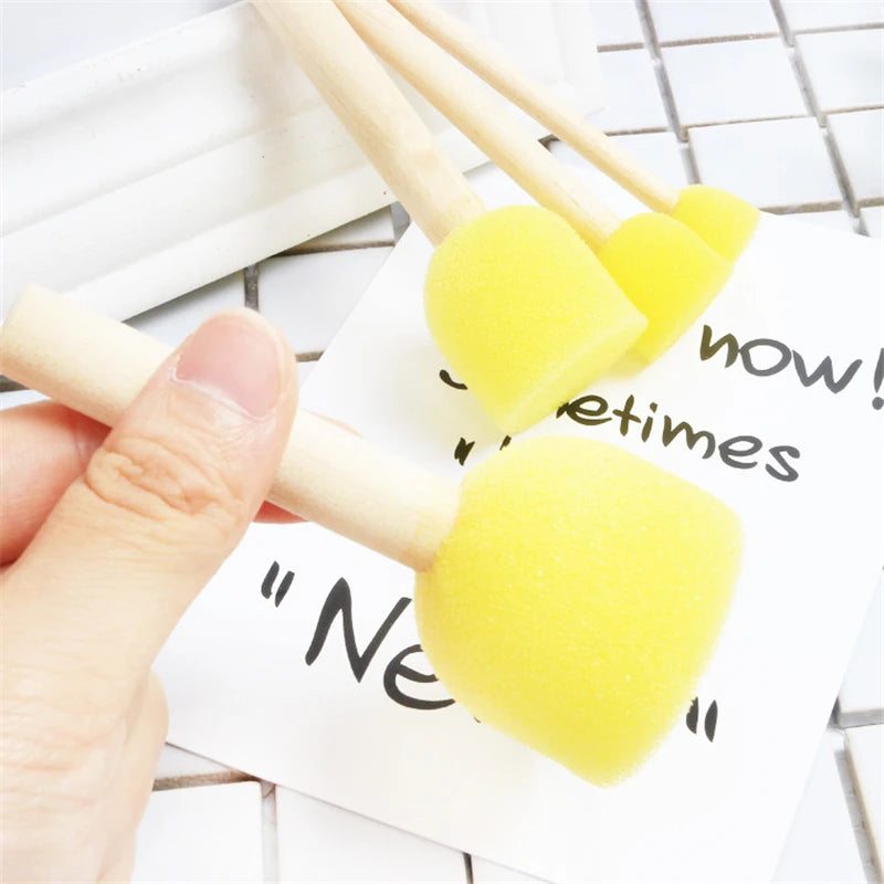 4Pcs/set Sponge Paint Brush Original Wooden Handle Painting Graffiti Early DIY Art Supplies Gifts  Sponge Paint Brush