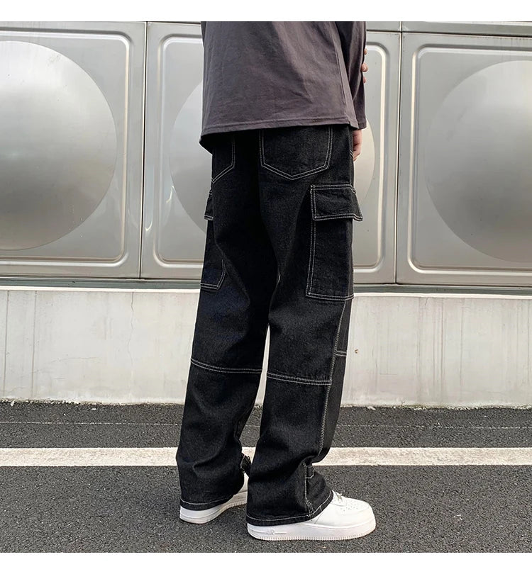 Cargo jeans Men Wide Leg Jeans Hip Hop Casual Men's Straight Baggy Denim Pants Streetwear Skateboard Pant Neutral Trousers
