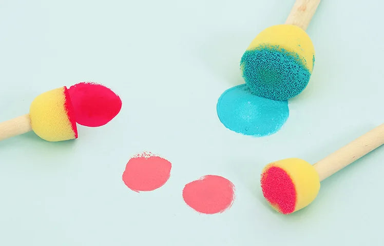 4Pcs/set Sponge Paint Brush Original Wooden Handle Painting Graffiti Early DIY Art Supplies Gifts  Sponge Paint Brush