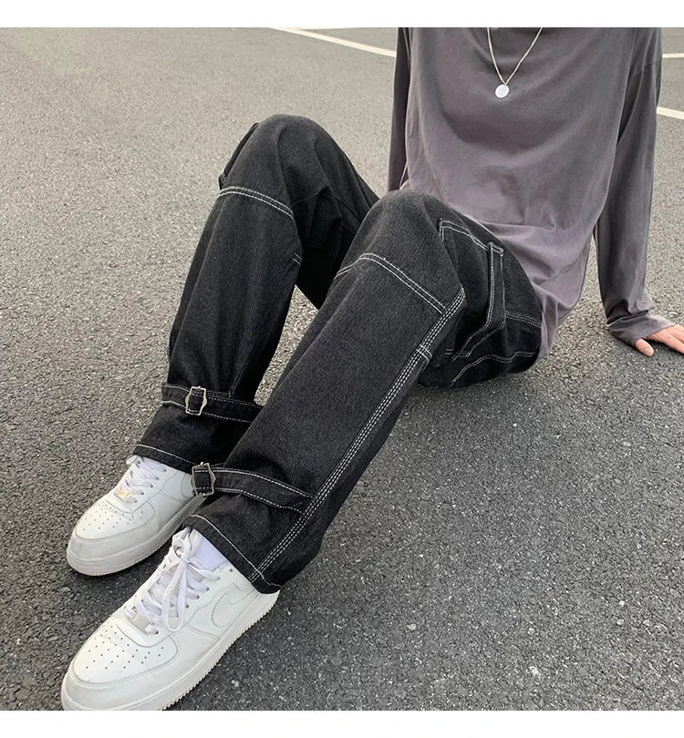 Cargo jeans Men Wide Leg Jeans Hip Hop Casual Men's Straight Baggy Denim Pants Streetwear Skateboard Pant Neutral Trousers