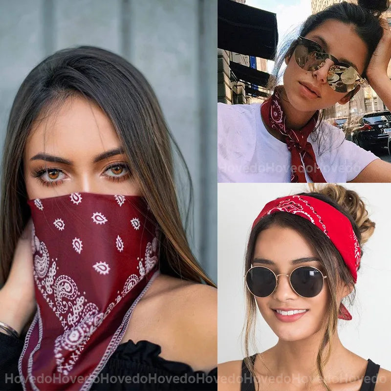 Hip Hop Women Bandana Scarf Girls Kids Punk Square Bandanas Headwear Fashion Bohemian Head Scarf Headbands Hair Accessories 2024
