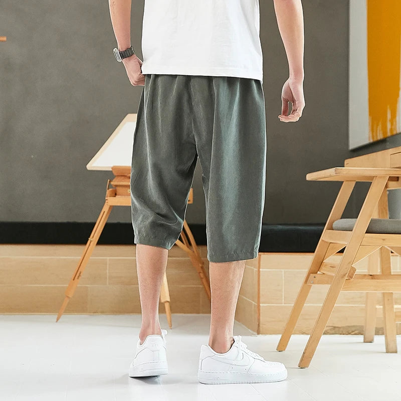 Plus Size Summer Harem Pants Men Short Joggers Chinese Style Calf-Length Casual Baggy Pants Male Capris Trousers 8XL