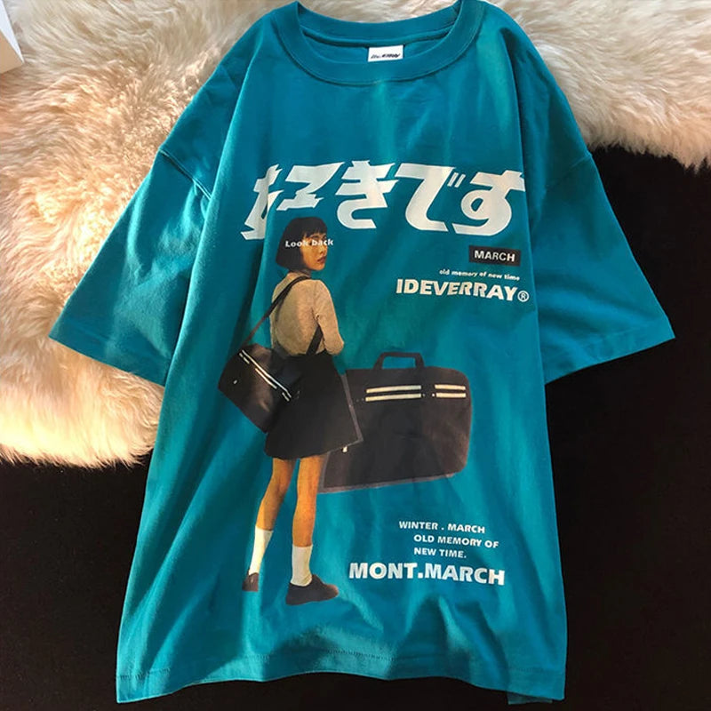 Hip Hop Streetwear Harajuku T Shirt Girl Japanese Kanji Print Tshirt 2021CC Summer Mens Short Sleeve Cotton Oversized T-Shirt