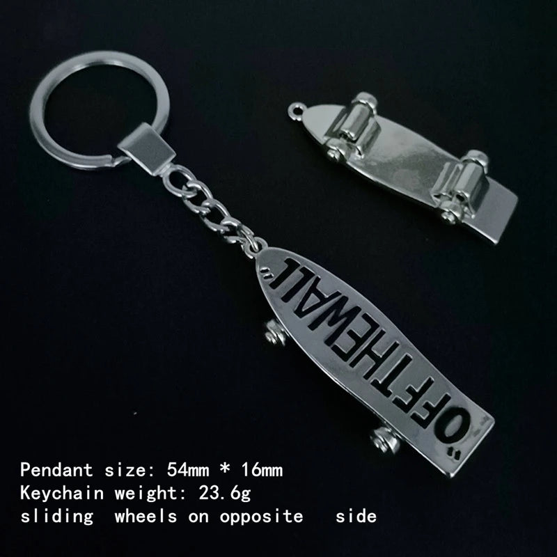 Skateboard pendant keychain men's hip-hop street culture stainless steel fashion trendy chain keychain men's jewelry gifts