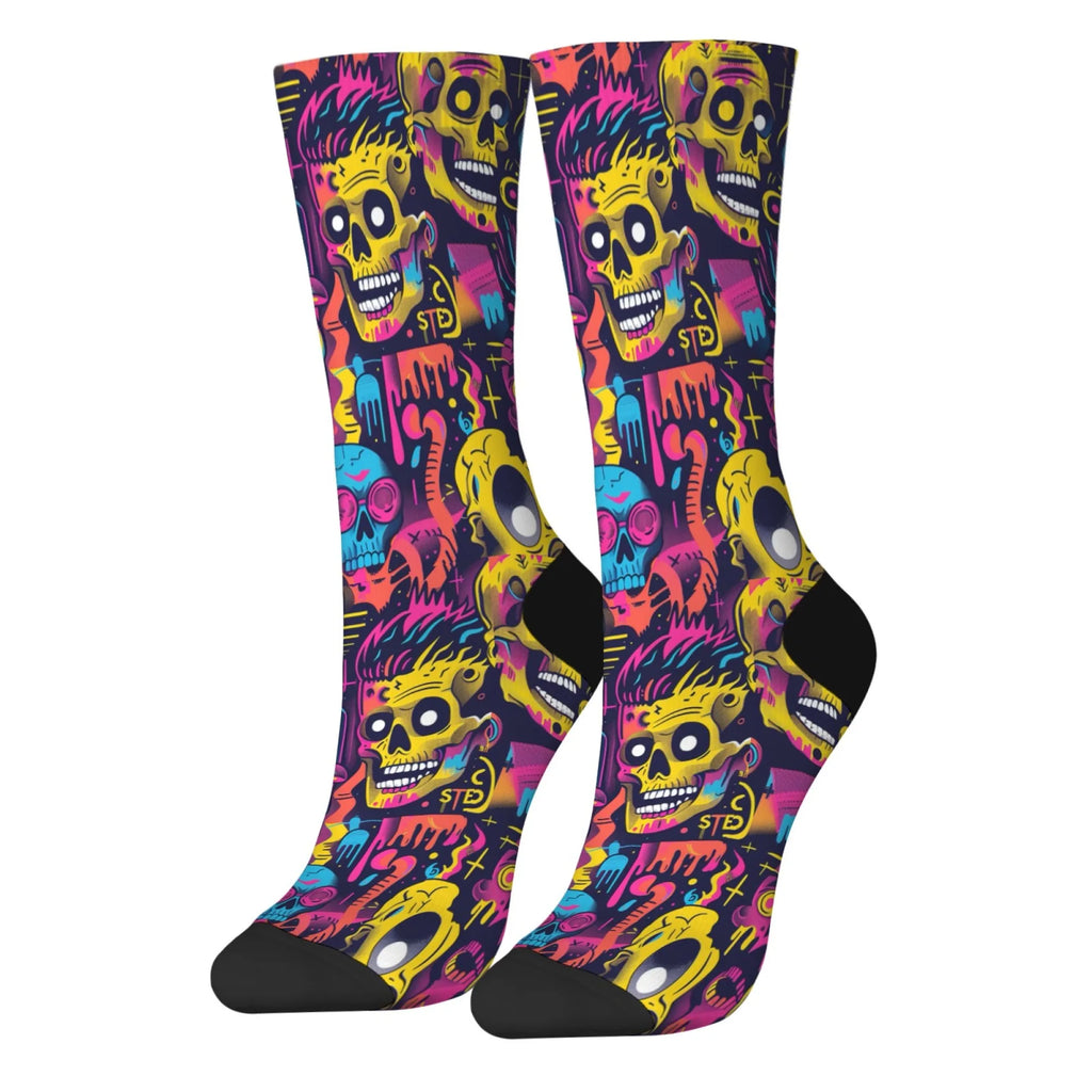 Punk rock rap skull happy socks unisex novelty hip hop harajuku compression socks gift comfortable breathable non-slip socks