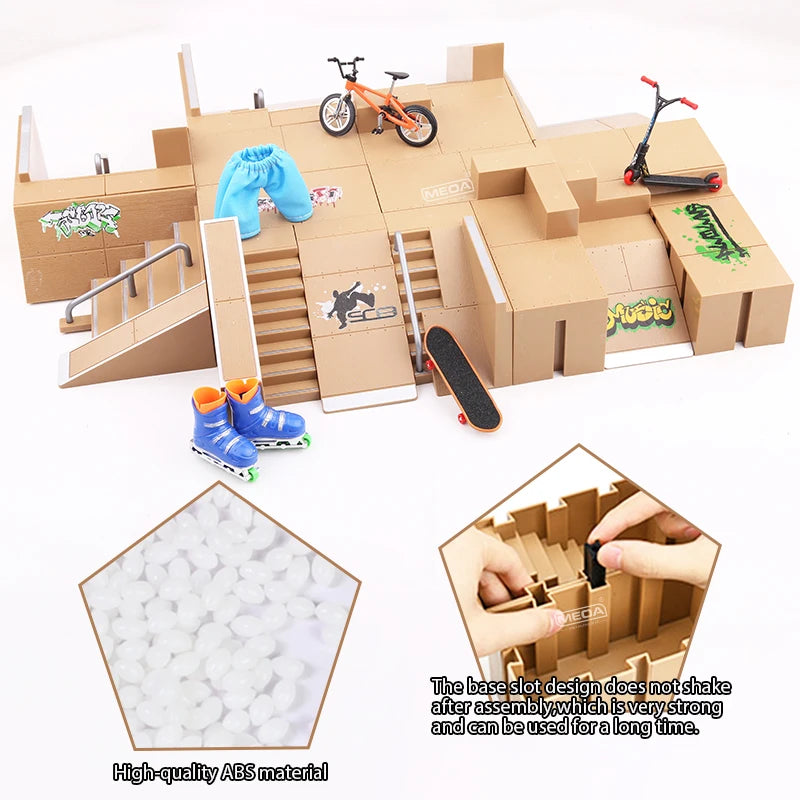 DIY Finger Skateboard Deck Ramp Set Pro Fingerboard Mini Skatepark Kit Mini Stunt Finger Board Skate Training for Kids Gifts