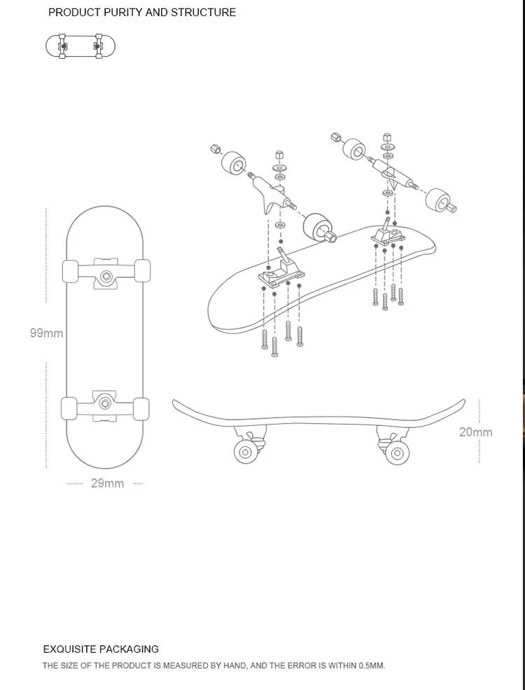 Wooden Professional Finger Skateboards DIY Toys Skate Park Tech Parts Deck Stunt Metal Bracket Bearing Wheel Tabletop Toys Gifts