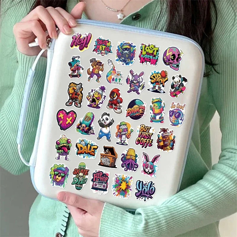 50PCS Hip Hop Graffiti Stickers, Colorful Street Art Decals, Cartoon Music Vinyl Skateboard Stickers for Laptop Water Bottle DIY