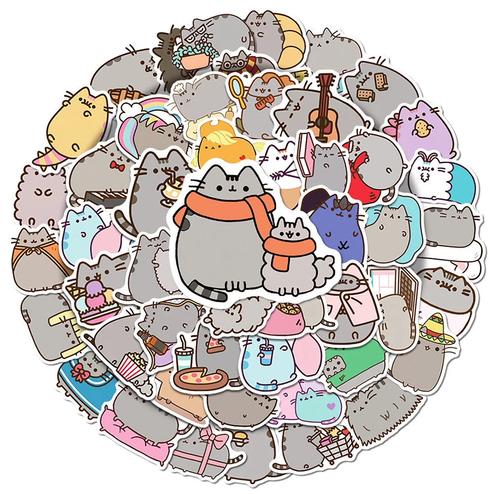 50/100PCS Kawaii Chunky Cat Stickers DIY Stationery Phone Diary Waterproof Cute Graffiti Children's Sticker Reward Decals Toys
