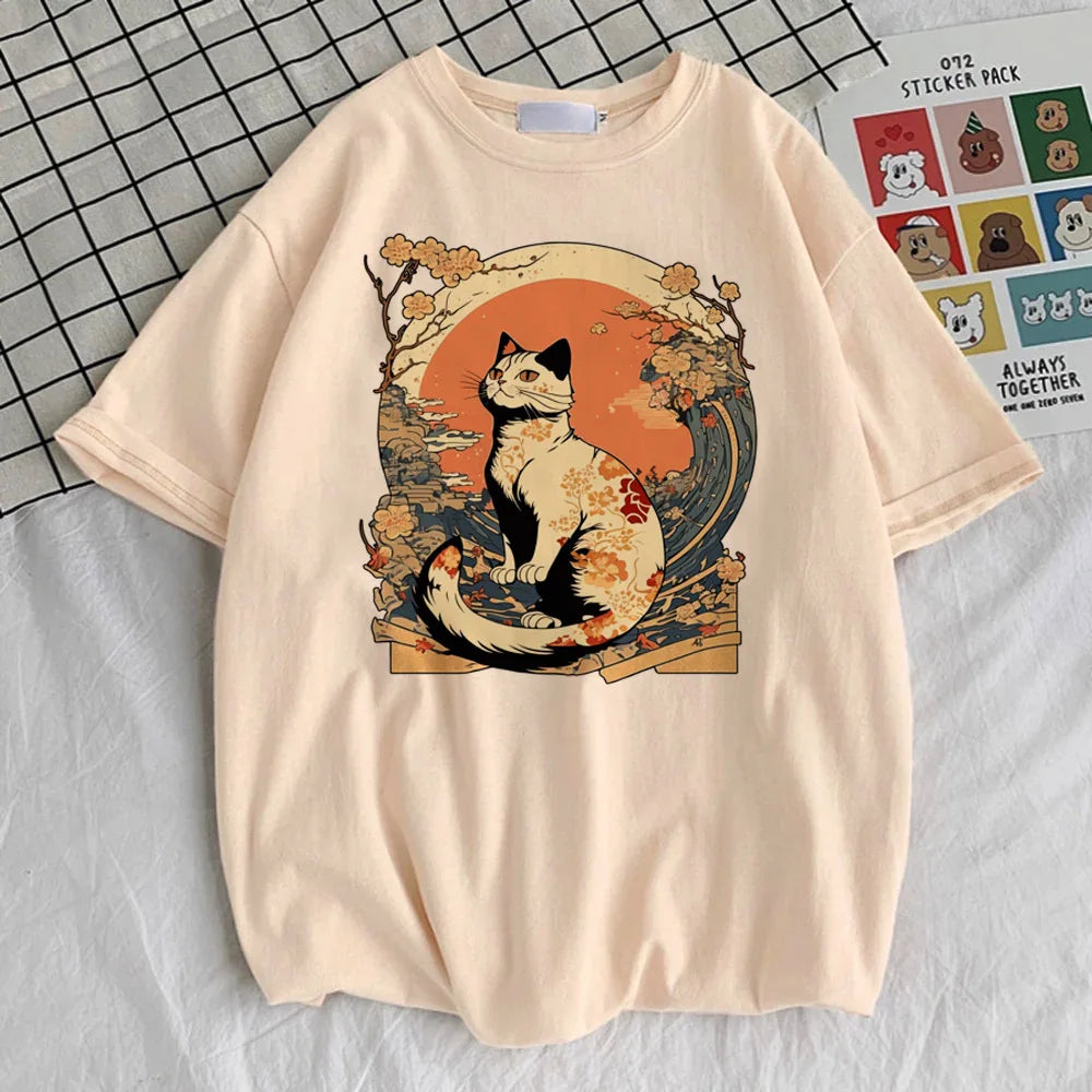 Japanese Grunge Cat t-shirt female Colorful hip hop Trendy t-shirt graphic korean clothes kawaii aesthetic Pop Culture 2000s