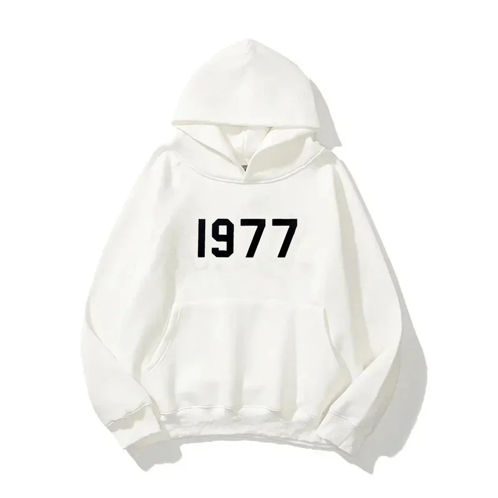 Digital 1977 Printed Women's Fleece Hoodie Warm Men's Sweatshirt Fashion Street Wear Casual Loose Pullover