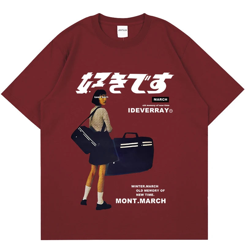 Hip Hop Streetwear Harajuku T Shirt Girl Japanese Kanji Print Tshirt 2021CC Summer Mens Short Sleeve Cotton Oversized T-Shirt