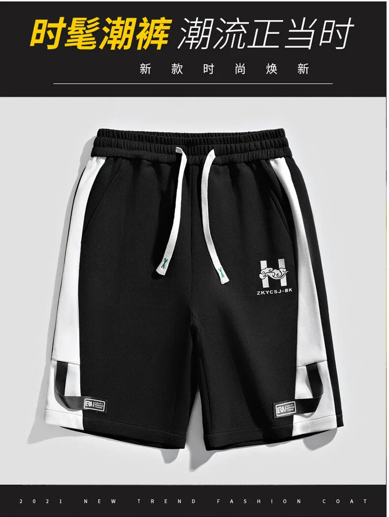 Fashion Men's Casual Shorts 2025 Summer Youth High Street Wear Knee-Length Pants Outdoor Sports Elastic Waist Five-Cents Joggers