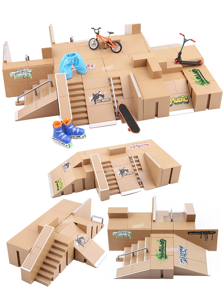 DIY Finger Skateboard Deck Ramp Set Pro Fingerboard Mini Skatepark Kit Mini Stunt Finger Board Skate Training for Kids Gifts