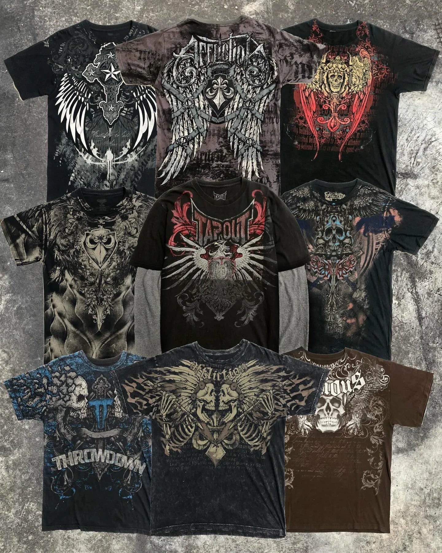 Hip Hop Multi-Element T-Shirt Mens American High Street Retro Loose Short-Sleeved Double-Sided Graffiti Printed Unisex Shirt