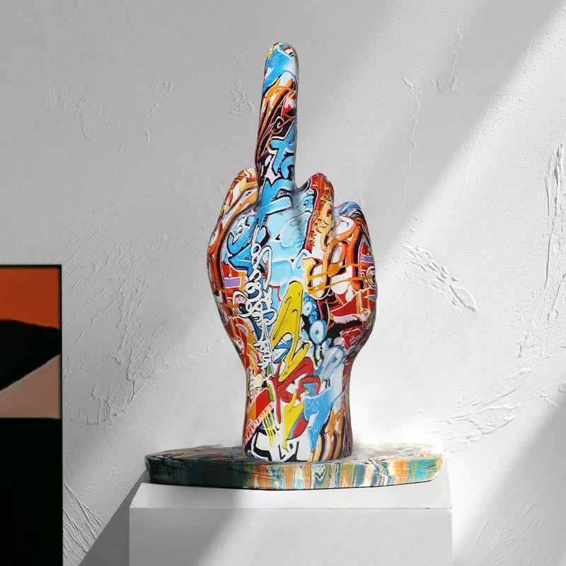 Graffiti Middle Finger Ornament Art And Crafts Resin Gesture Statue Desktop Ring A Living Room Home Decoration