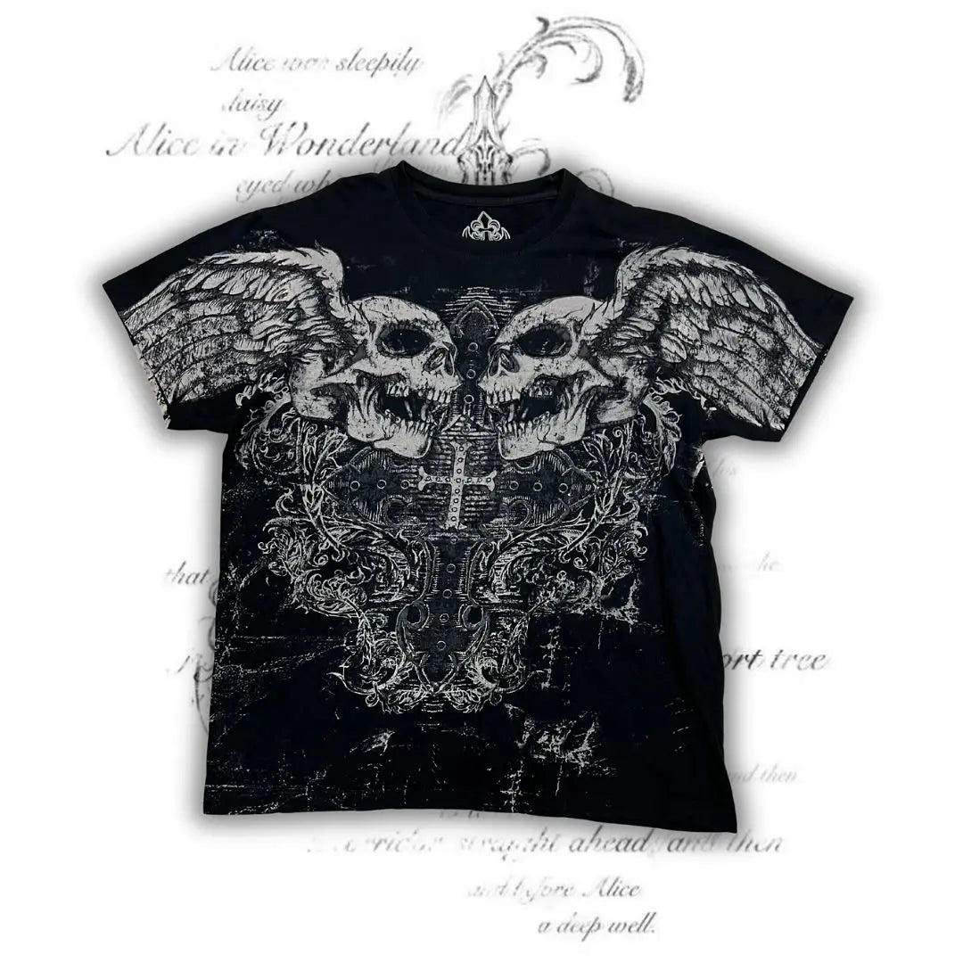 Graffiti Gothic Style T-Shirt Mens American Vintage Multi-element High Street Oversized Cotton Unisex Summer Streetwear Tops