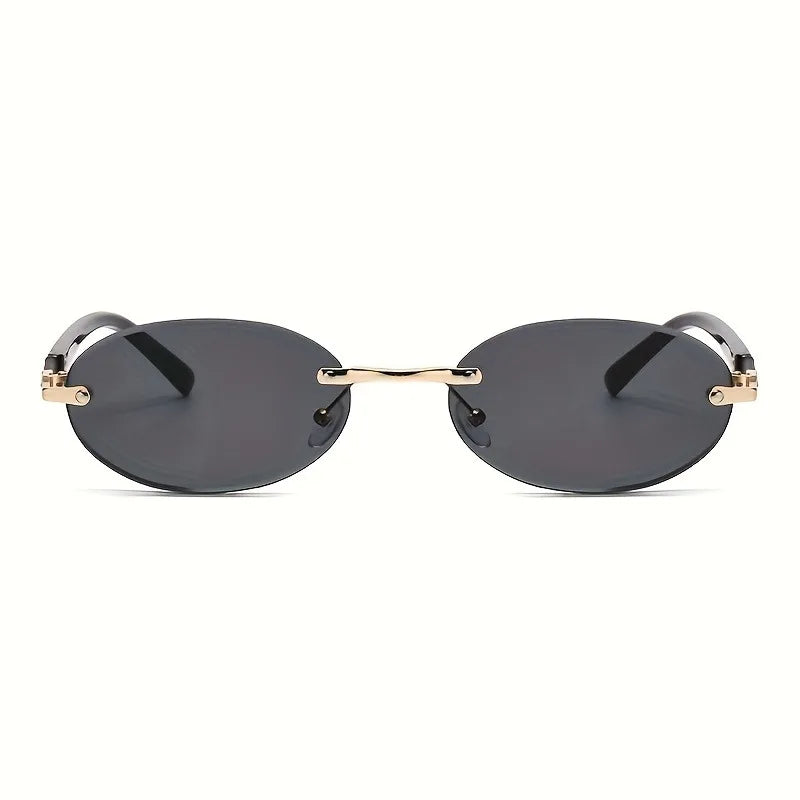 Oval Frameless Women'S Fashion Glasses Metal Frame Hip-Hop Trendy Style for Decorative Eyewear
