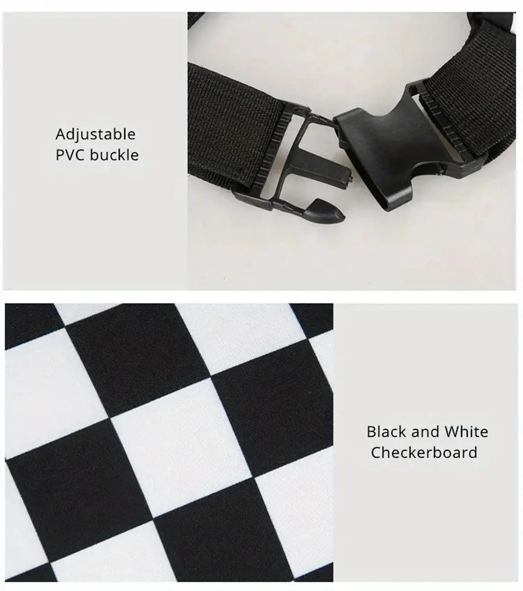 Large Capacity Waterproof Outdoor Sports Waist Bag Men's and Women's Black and White Plaid Mobile Phone Bag Student Waist Bag