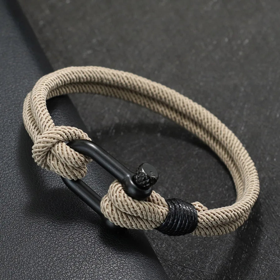 Hiphop Men Bracelet With Stainless Steel Detachable Buckle Nautical Wrap Braclet Bilayer Thread Bicycle Braslet Armband Herren