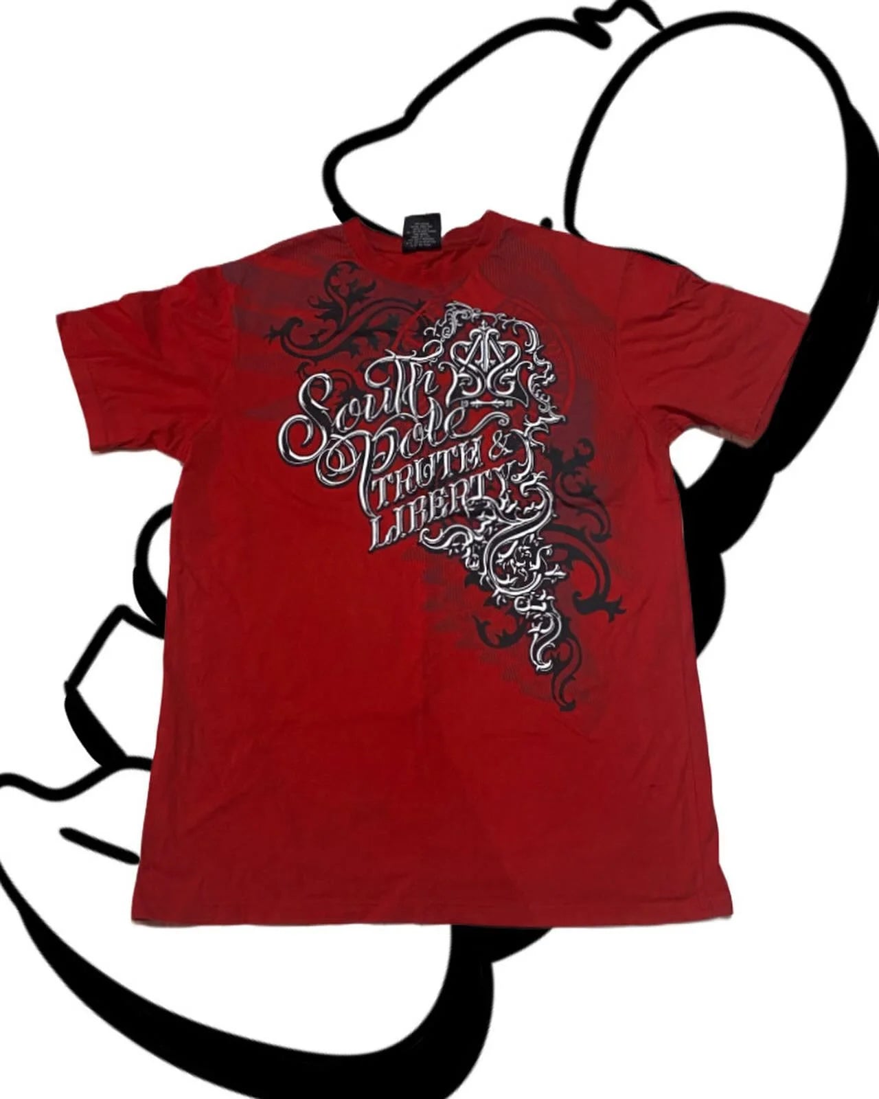 Red Southpole Graffiti T-Shirt Mens Urban Streetwear Art Bold Vintage Distressed Style Tops Hip-Hop American Women Casual Wear