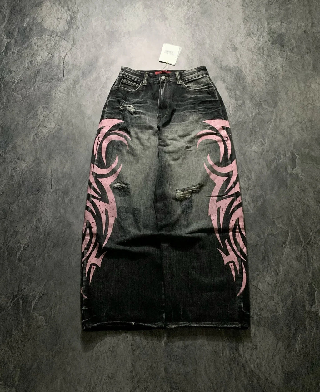 Y2K Harajuku Graffiti Punk Style Print Gothic Jeans Men And Women Loose Hip Hop Straight Pants High Street High Waist Jeans