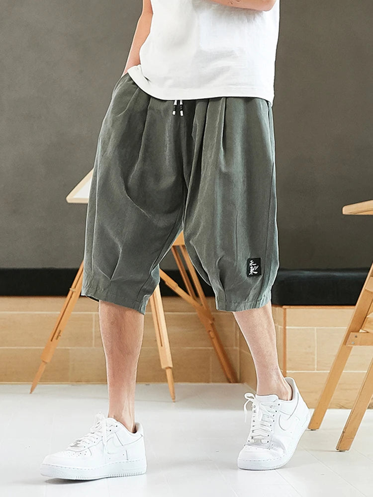 Plus Size Summer Harem Pants Men Short Joggers Chinese Style Calf-Length Casual Baggy Pants Male Capris Trousers 8XL