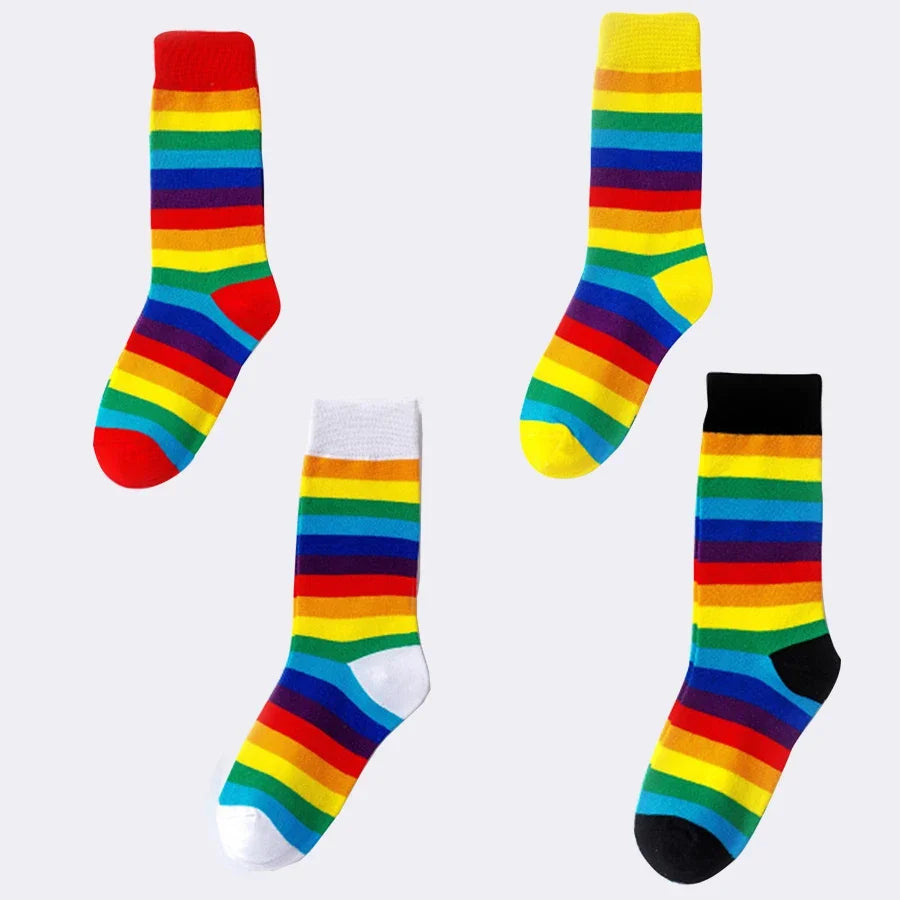 3 pairs of new rainbow socks, hip-hop socks, trendy street culture