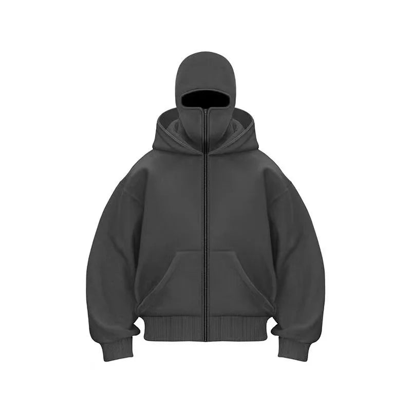 women's Men's and Balaclava Y2K Gothic Harajuku winter new item double hooded sweatshirt men's hooded mask zipper sportswear