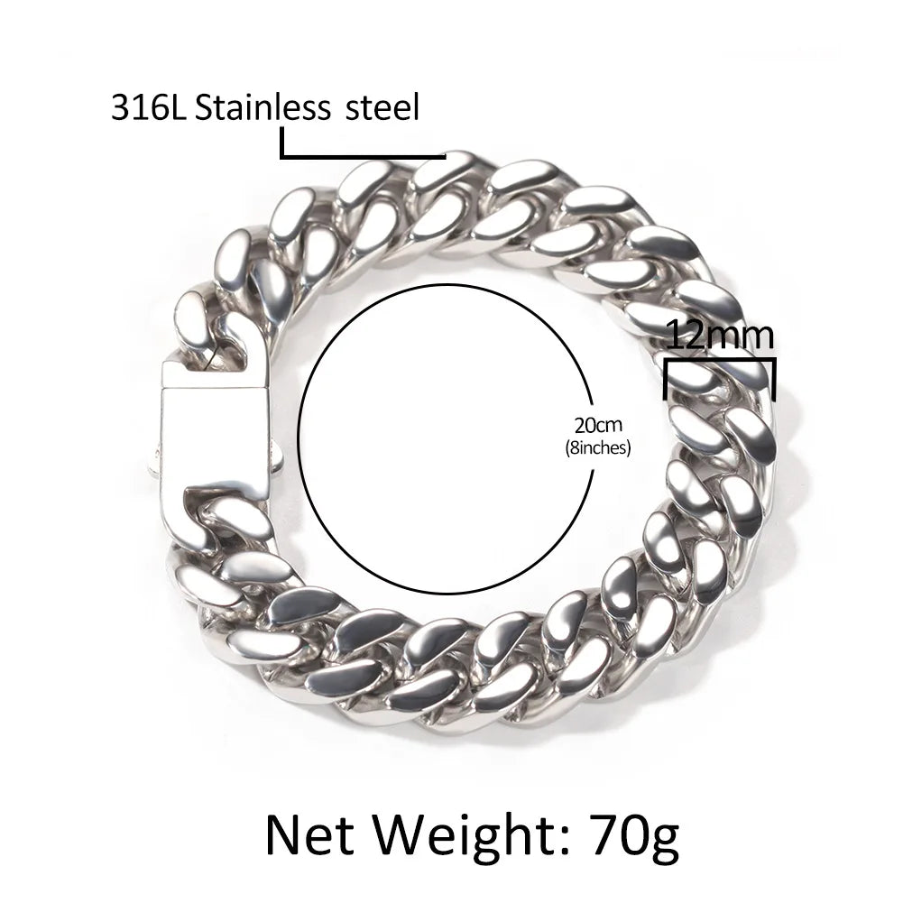 316 Stainless Steel Plated 18k Gold Fashion 8.10.12mm Encrypted Cuban Chain Rap Hip Hop Men Women Bracelet Necklace Accessories